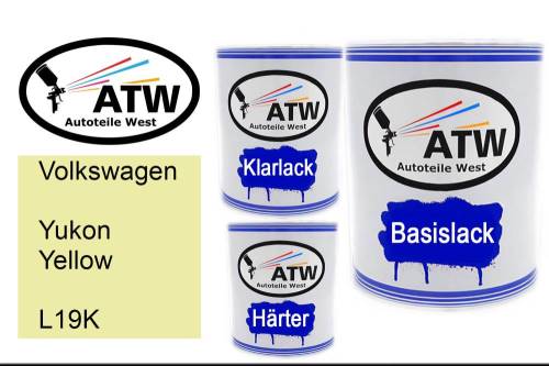 Volkswagen, Yukon Yellow, L19K: 1L Lackdose + 1L Klarlack + 500ml Härter - Set, von ATW Autoteile West.